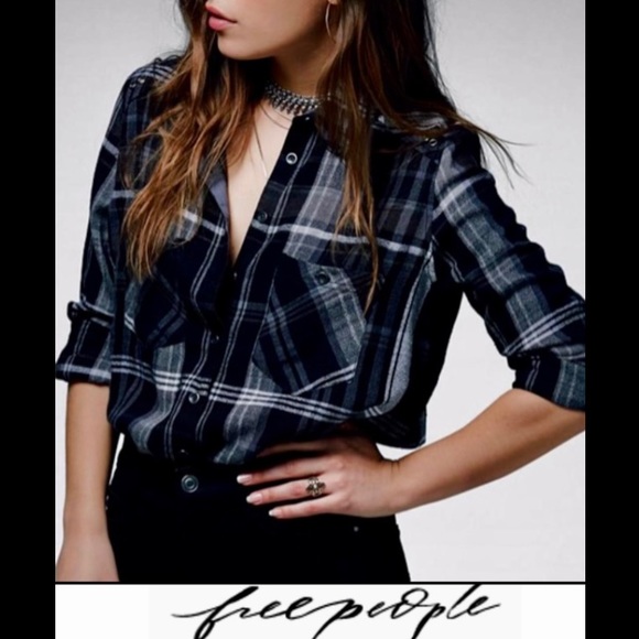 Free People Tops - Free People Wesley Plaid Button Down Shirt Top Toggle Studded XS